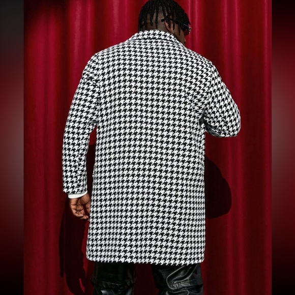 Manfinity Men Plus Houndstooth Print Lapel Neck Overcoat - Picture 3 of 8